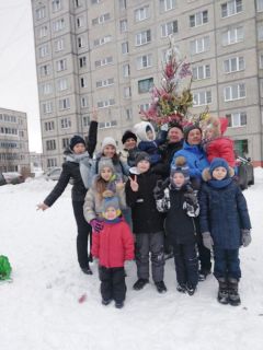 Елка во дворе по ул. Винокурова, 2б стала в праздники центром притяжения семей с детьми. Фото жильцовЕлки, горки, Новый год
